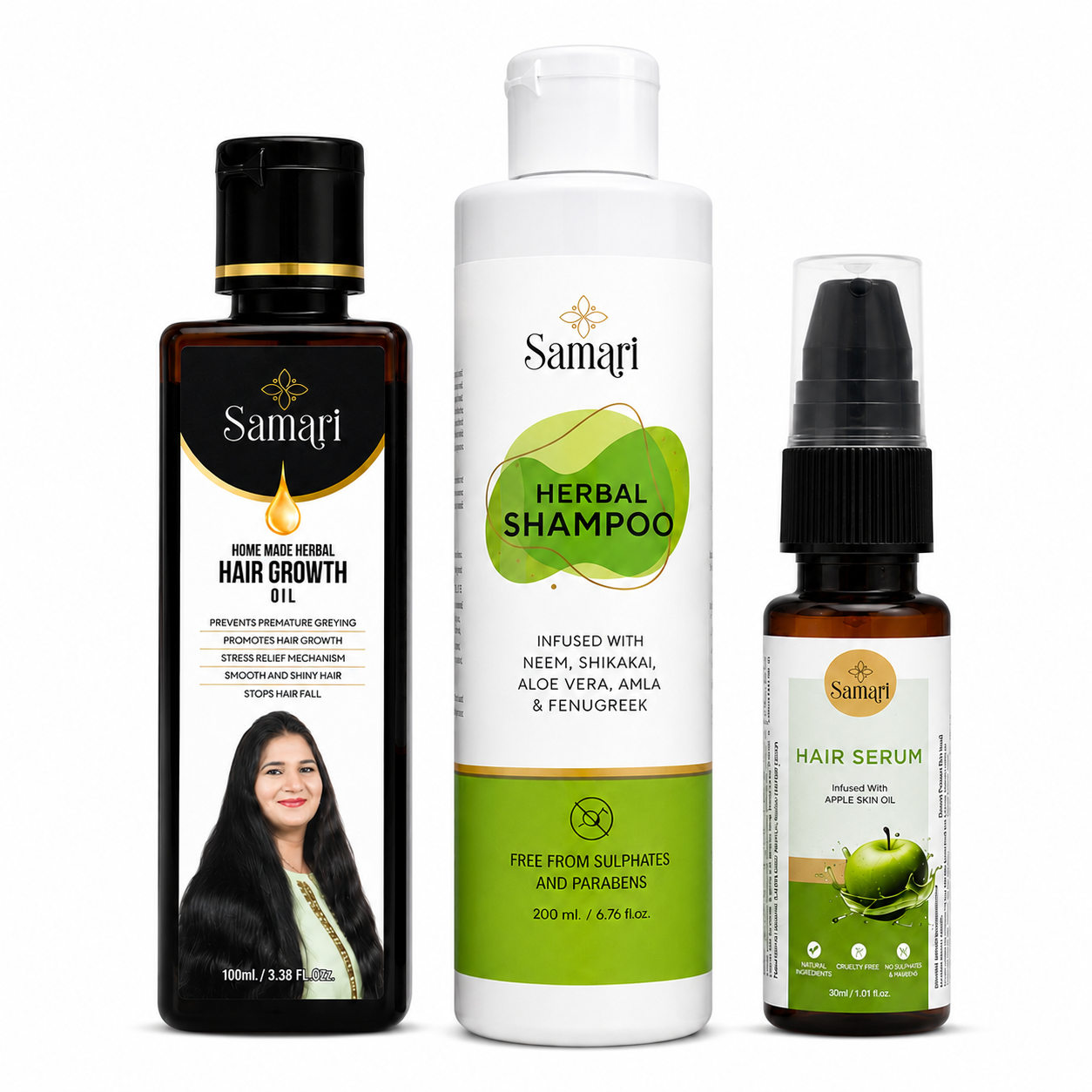 Samari Hair Growth Oil & Herbal Shampoo & Hair Serum